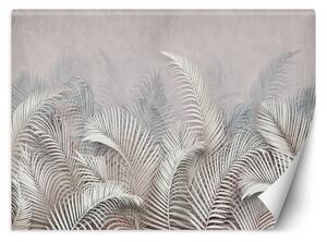 Fototapeta, Palmové listy na betonu šedé 3D - 450x315 cm