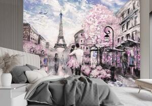 Fototapeta, Pár Paříž jako malovaná růžová - 300x210 cm