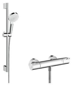Hansgrohe Crometta - Vario sprchová súprava na stenu s termostatom Ecostat 1001 CL a sprchovou tyčou 65 cm, biela/chróm 27812400