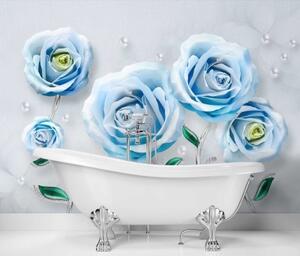 Fototapeta, Modré růže Květy 3D - 300x210 cm