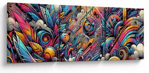 Obraz - Pestrofarebné graffiti (s hodinami) (90x30 cm)