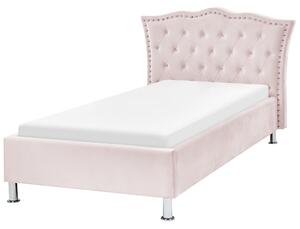 Posteľ ružová zamatové čalúnenie 90 x 200 cm prešívané čelo s gombíkmi moderný glamour štýl spálňa