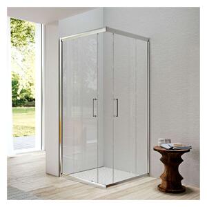 Glass 1989 Isy - Sprchový kút rohový vstup s posuvnými dverami alebo kompatibilný s bočnou stenou, veľkosť 90 cm, profily chrómové, číre sklo, GEX0004T500