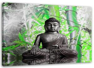 Obraz na plátně, Buddha se zelenými listy - 120x80 cm