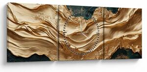 Obraz - Zelená abstrakcia so zlatom II. (s hodinami) (90x30 cm)