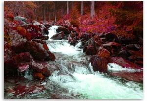 Obraz na plátně, Horský potoční les červený - 60x40 cm