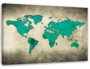 Obraz na plátně Mapa světa zelená - 100x70 cm