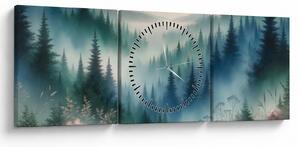 Obraz - Lesná krajina s hmlou (s hodinami) (90x30 cm)
