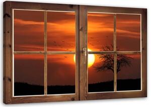 Obraz na plátně, Výhled z okna na západ slunce - 100x70 cm