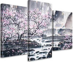 Obraz na plátně třídílný Japonsko Cherry Blossom Pink Nature - 150x100 cm