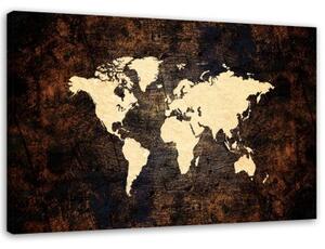 Obraz na plátně Hnědá mapa světa - 90x60 cm