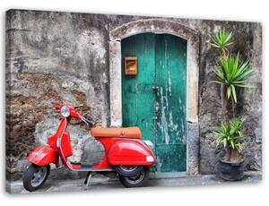 Obraz na plátně Červený skútr Toscana - 120x80 cm