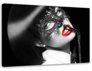 Obraz na plátně, Žena s černou maskou - 100x70 cm
