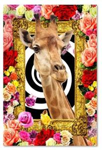 Obraz na plátně, Žirafa Barevné květiny - 40x60 cm