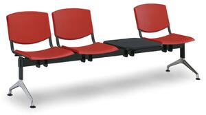 Plastová lavica do čakární SMILE, 3-sedadlo, so stolíkom, červená