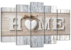 Obraz na plátně pětidílný Srdce domů Dřevěné desky Vintage - 150x100 cm