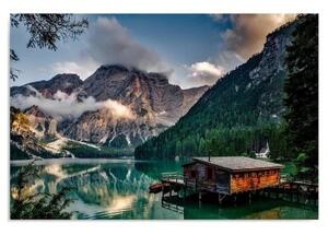 Obraz na plátně Hory Dům Jezero Příroda - 100x70 cm