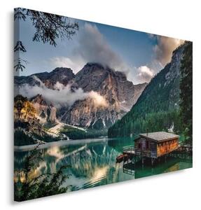 Obraz na plátně, Hory Dům Jezero Příroda - 60x40 cm