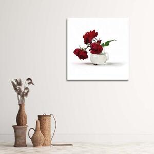 Obraz na plátně, Červené růže ve váze - 30x30 cm