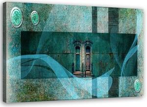 Obraz na plátně, Okna Abstrakce Tyrkysová - 60x40 cm