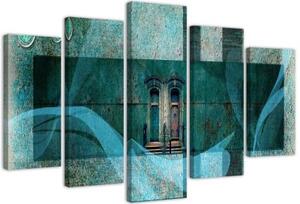 Obraz na plátně pětidílný Okenní abstrakce Tyrkysová - 100x70 cm