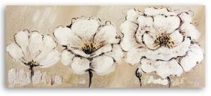 Obraz na plátně, Béžové květiny malované - 120x40 cm