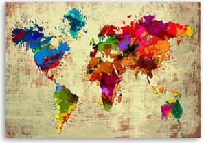 Obraz na plátně, Mapa světa Vícebarevná - 60x40 cm