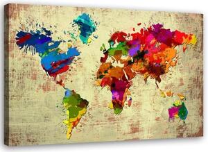 Obraz na plátně, Mapa světa Vícebarevná - 100x70 cm