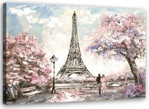 Obraz na plátně Eiffelova věž Paříž růžová malovaná - 100x70 cm