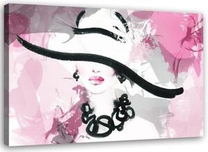 Obraz na plátně Žena s růžovým kloboukem - 100x70 cm