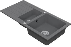 Vima 921 - Granitový drez 960x480x183 mm 1,5-sektora s odkvapkávacou plochou, sivá