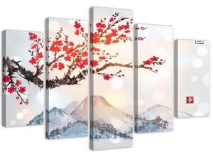 Obraz na plátně pětidílný Japonsko Cherry Blossom - 150x100 cm