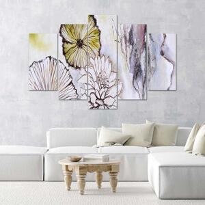 Obraz na plátně pětidílný Akvarelové květiny béžové - 100x70 cm