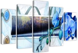 Obraz na plátně pětidílný Modrá orchidej Abstrakt - 150x100 cm