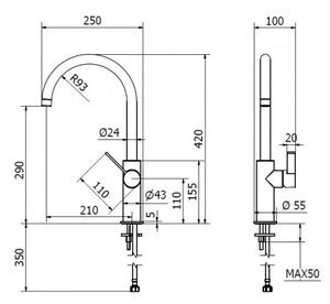 Drezový set Teorema 2/C - Granitový drez s odkvapkávacou plochou 780x480x165 mm, sivá + Drezová batéria Teorema