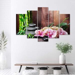 Obraz na plátně pětidílný Orchidejové kameny Bamboo - 100x70 cm