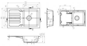 Drezový set Teorema 2/C - Granitový drez s odkvapkávacou plochou 780x480x165 mm, sivá + Drezová batéria Teorema
