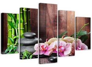 Obraz na plátně pětidílný Orchidejové kameny Bambus - 150x100 cm