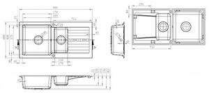 Drezový set Grohe 3/O - Granitový drez 960x480 mm 1,5-sektora s odkvapkávacou plochou, tmavý grafit matný + Drezová batéria Grohe Bau Loop