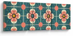 Obraz - Retro vzor s kvetmi (s hodinami) (90x30 cm)