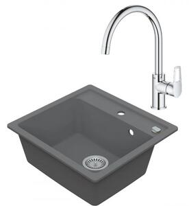 Drezový set Grohe 1/C - Granitový drez 530x500 mm, sivá + Drezová batéria Grohe Bau Loop