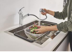 Drezový set Grohe 5/C - Granitový drez s odkvapkávacou plochou 780x480 mm, sivá + Drezová batéria Grohe Eurosmart