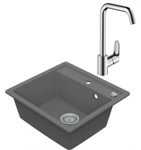 Drezový set Hansgrohe 1/C - Granitový drez 530x500 mm, sivá + Drezová batéria Hansgrohe Focus