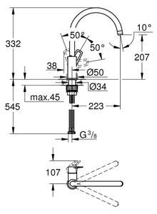 Drezový set Grohe 2/C - Granitový drez s odkvapkávacou plochou 780x480 mm, sivá + Drezová batéria Grohe Bau Loop