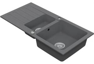 Drezový set Grohe 6/C - Granitový drez 960x480 mm 1,5-sektora s odkvapkávacou plochou, sivá + Drezová batéria Grohe Eurosmart