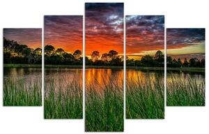 Obraz na plátně pětidílný Západ slunce u jezera - 100x70 cm