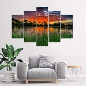 Obraz na plátně pětidílný Západ slunce u jezera - 100x70 cm