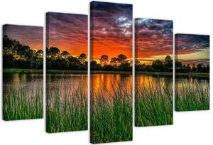 Obraz na plátně pětidílný Jezero Sunset Lake - 100x70 cm