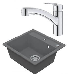 Drezový set Grohe 4/C - Granitový drez 530x500 mm, sivá + Drezová batéria Grohe Eurosmart