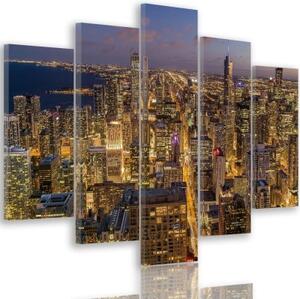 Obraz na plátně pětidílný Noc ve městě Chicago - 100x70 cm